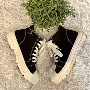 Soda High Top Sneakers Zip Lace Up Boots Shoes Lug Sole Black White sz 7